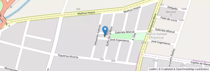 Mapa de ubicacion de Capilla Beato José Allamano en アルゼンチン, チリ, メンドーサ州, Departamento Guaymallén, Distrito Pedro Molina.