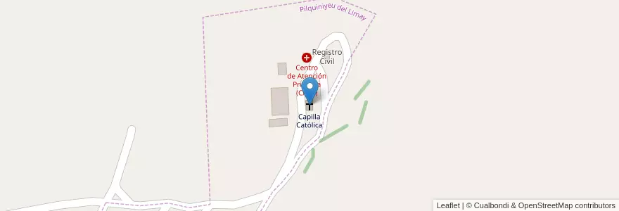 Mapa de ubicacion de Capilla Católica en الأرجنتين, تشيلي, ريو نيغرو, Departamento Pilcaniyeu, Pilquiniyeu Del Limay.