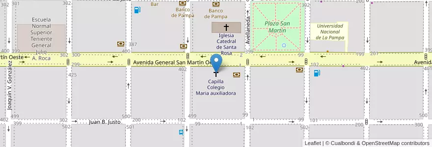 Mapa de ubicacion de Capilla Colegio Maria auxiliadora en アルゼンチン, ラ・パンパ州, Municipio De Santa Rosa, Departamento Capital, Santa Rosa.
