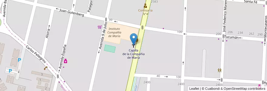 Mapa de ubicacion de Capilla de la Compañía de María en Аргентина, Чили, Мендоса, Departamento Capital, Ciudad De Mendoza.