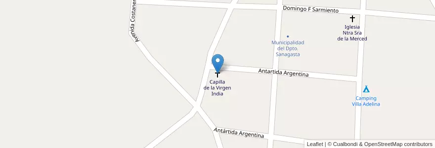 Mapa de ubicacion de Capilla de la Virgen India en Arjantin, La Rioja, Departamento Sanagasta.