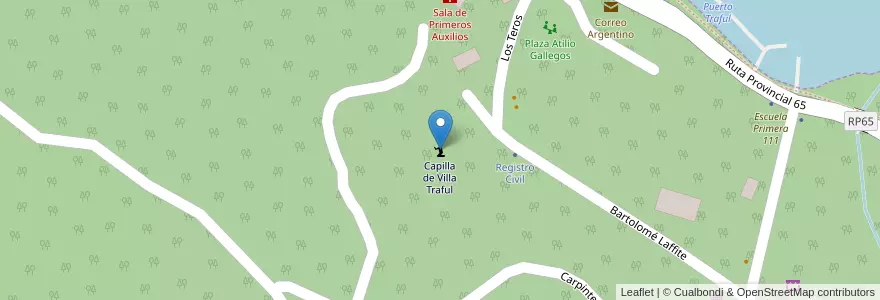 Mapa de ubicacion de Capilla de Villa Traful en 아르헨티나, 칠레, 네우켄주, Departamento Los Lagos, Comisión De Fomento De Villa Traful, Villa Traful.