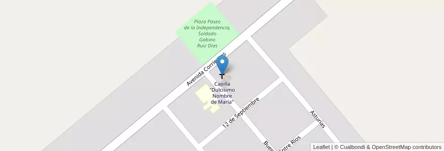 Mapa de ubicacion de Capilla "Dulcisimo Nombre de María" en Arjantin, Corrientes, Departamento San Roque, Municipio De Colonia Pando.