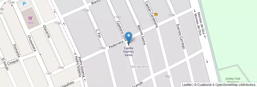 Mapa de ubicacion de Capilla Espiritu Santo en アルゼンチン, チリ, メンドーサ州, Godoy Cruz, Departamento Godoy Cruz, Distrito Ciudad De Godoy Cruz, Distrito Presidente Sarmiento.