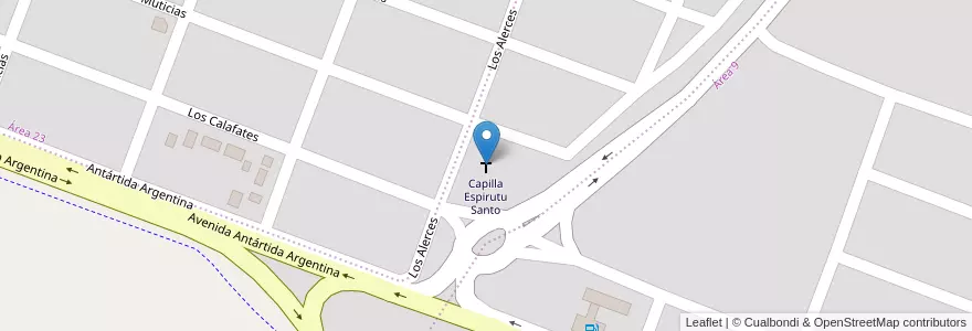 Mapa de ubicacion de Capilla Espirutu Santo en الأرجنتين, شوبوت, Departamento Rawson, روسون.