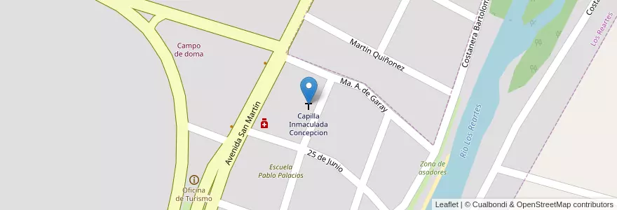 Mapa de ubicacion de Capilla Inmaculada Concepcion en アルゼンチン, コルドバ州, Departamento Calamuchita, Pedanía Los Reartes, Comuna De Los Reartes, Los Reartes.