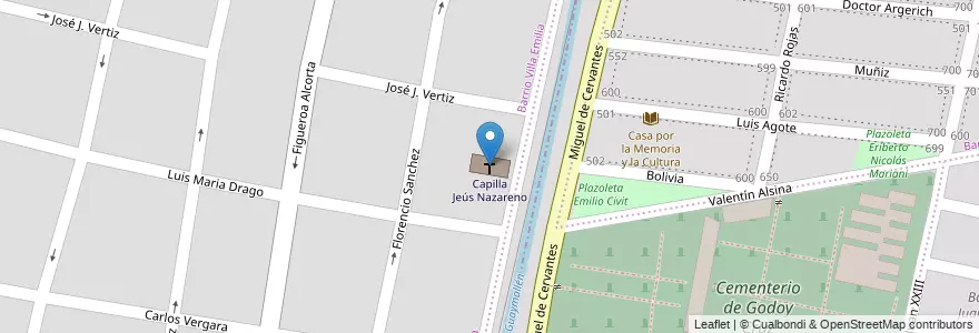 Mapa de ubicacion de Capilla Jeús Nazareno en Argentine, Chili, Mendoza, Godoy Cruz, Departamento Godoy Cruz.