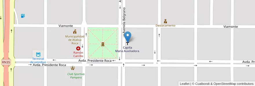 Mapa de ubicacion de Capilla Maria Auxiliadora. en Аргентина, Ла-Пампа, Municipio De Ataliva Roca, Departamento Utracán, Ataliva Roca.