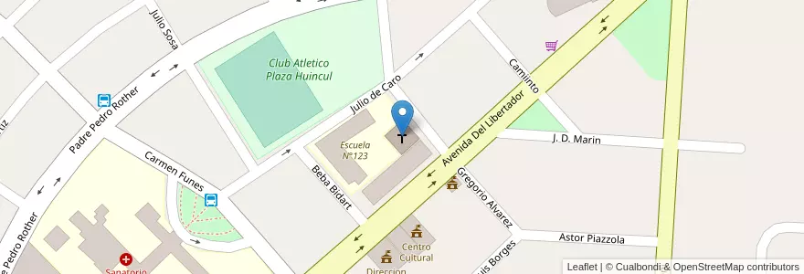 Mapa de ubicacion de Capilla Maria Auxiliadora en 阿根廷, 智利, 內烏肯省, Departamento Confluencia, Municipio De Plaza Huincul, Plaza Huincul.