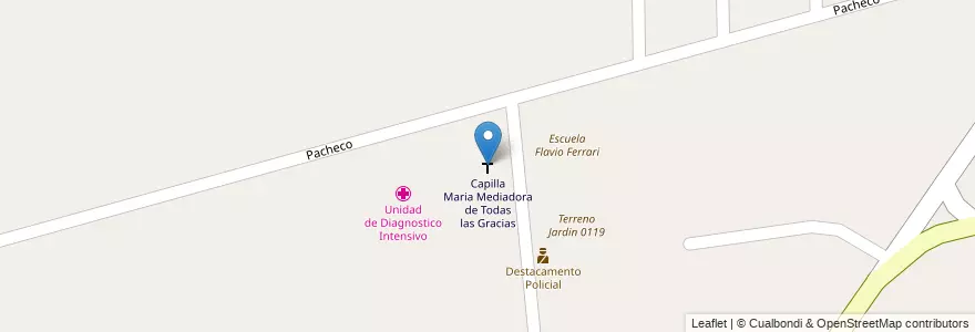 Mapa de ubicacion de Capilla Maria Mediadora de Todas las Gracias en آرژانتین, شیلی, Mendoza, Departamento Guaymallén, Distrito Puente De Hierro.