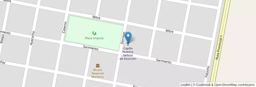Mapa de ubicacion de Capilla Nuestra Señora de Asunción en 아르헨티나, Córdoba, Departamento San Justo, Pedanía Libertad, Municipio De Morteros, Morteros.