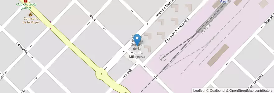 Mapa de ubicacion de Capilla Nuestra Señora de la Medalla Milagrosa en 阿根廷, 布宜诺斯艾利斯省, Partido De Azul.