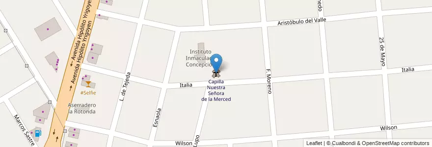 Mapa de ubicacion de Capilla Nuestra Señora de la Merced en 阿根廷, 布宜诺斯艾利斯省, Partido De Almirante Brown, Burzaco.