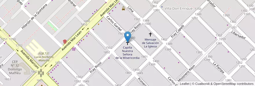 Mapa de ubicacion de Capilla Nuestra Señora de la Misericordia en الأرجنتين, Chaco, Departamento San Fernando, Resistencia, Resistencia.