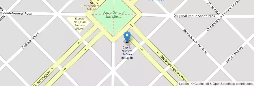 Mapa de ubicacion de Capilla Nuestra Señora de Luján en アルゼンチン, ブエノスアイレス州, Partido De Rivadavia, Fortín Olavarría.