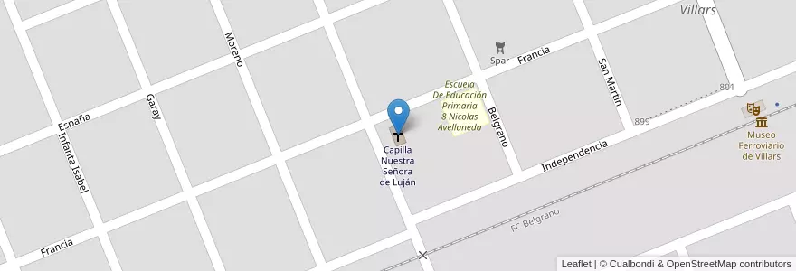 Mapa de ubicacion de Capilla Nuestra Señora de Luján en アルゼンチン, ブエノスアイレス州, Partido De Marcos Paz, Villars.