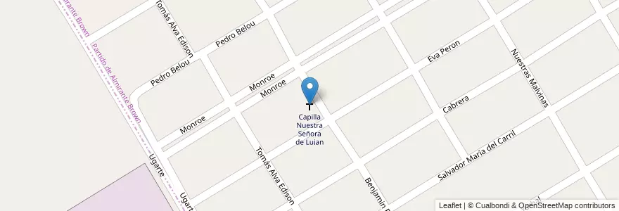Mapa de ubicacion de Capilla Nuestra Señora de Lujan en アルゼンチン, ブエノスアイレス州, Partido De Almirante Brown, Glew.