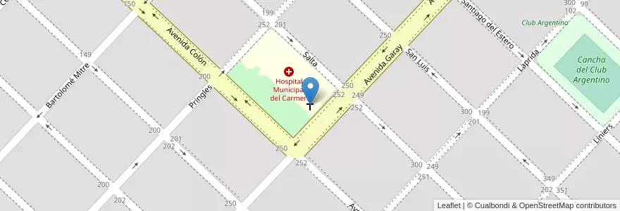 Mapa de ubicacion de Capilla Nuestra Señora del Carmen (Capilla'el hospital) en Arjantin, Buenos Aires, Partido De Chacabuco, Chacabuco.