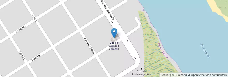Mapa de ubicacion de Capilla Sagrado Corazón en آرژانتین, سانتافه, Departamento San Jerónimo, Municipio De Puerto Gaboto, Puerto Gaboto.