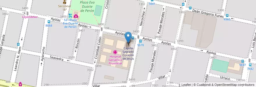 Mapa de ubicacion de Capilla Sagrado Corazón de Jesús en アルゼンチン, サンタフェ州, Departamento Rosario, Municipio De Rosario, ロサリオ.