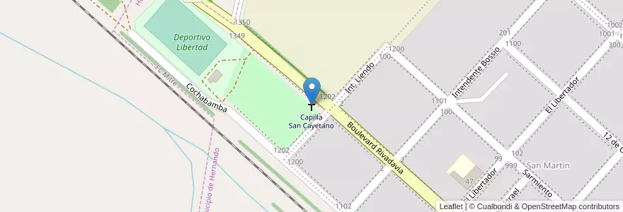 Mapa de ubicacion de Capilla San Cayetano en アルゼンチン, コルドバ州, Departamento Tercero Arriba, Pedanía Punta Del Agua, Municipio De Hernando, Hernando.