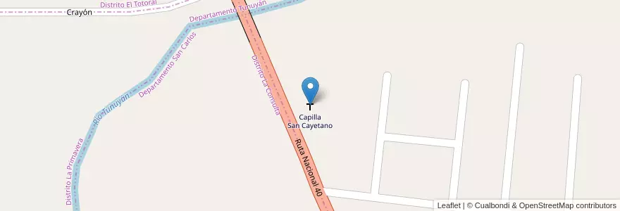 Mapa de ubicacion de Capilla San Cayetano en Argentinië, Chili, Mendoza, Departamento Tunuyán, Distrito Villa De San Carlos.