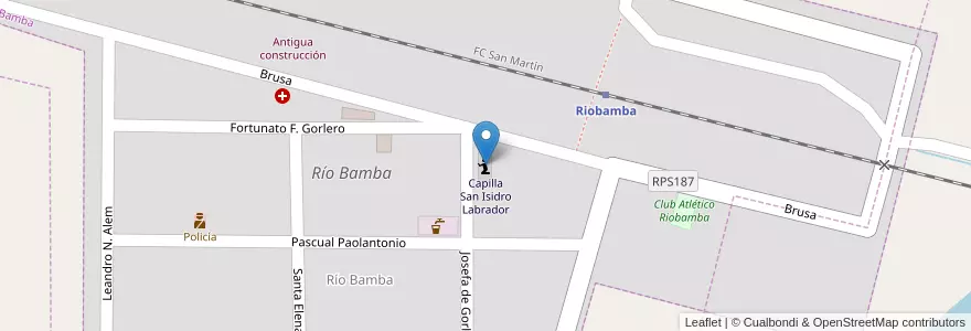 Mapa de ubicacion de Capilla San Isidro Labrador en الأرجنتين, Córdoba, Departamento Presidente Roque Sáenz Peña, Pedanía La Amarga, Comuna De Riobamba, Río Bamba.