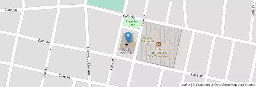 Mapa de ubicacion de Capilla San Jose en アルゼンチン, ブエノスアイレス州, Partido De Mercedes, Mercedes.