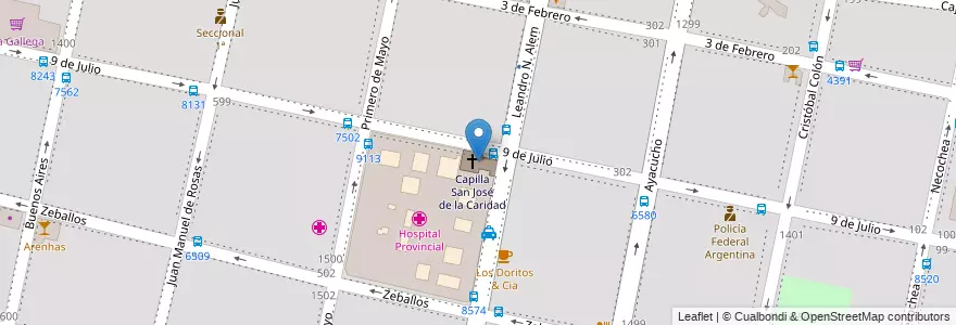 Mapa de ubicacion de Capilla San José de la Caridad en Argentinien, Santa Fe, Departamento Rosario, Municipio De Rosario, Rosario.
