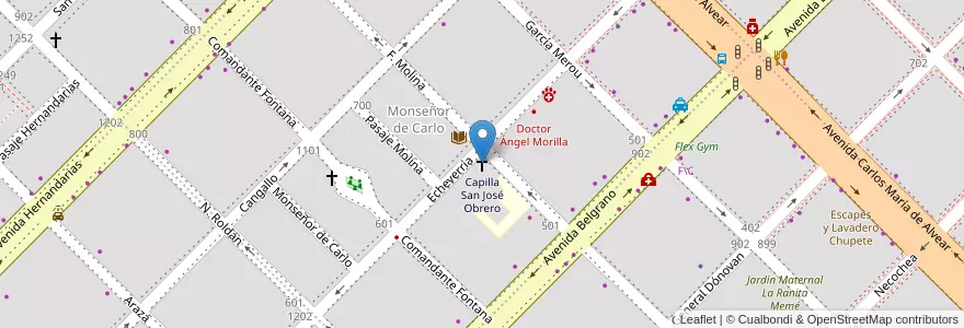 Mapa de ubicacion de Capilla San José Obrero en الأرجنتين, Chaco, Departamento San Fernando, Resistencia, Resistencia.