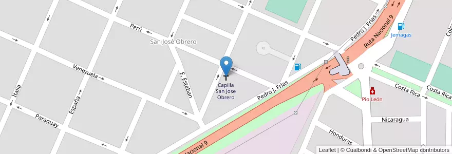Mapa de ubicacion de Capilla San Jose Obrero en Аргентина, Кордова, Departamento Colón, Pedanía Cañas, Municipio De Colonia Caroya, Colonia Caroya.