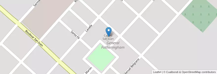 Mapa de ubicacion de Capilla San Juan en Аргентина, Кордова, Departamento Tercero Arriba, Pedanía Punta Del Agua, Comuna De General Fotheringham, General Fotheringham.