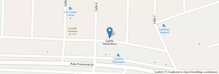Mapa de ubicacion de Capilla Santa Alicia en Аргентина, Чили, Неукен, Departamento Lácar, Comisión De Fomento De Villa Lago Meliquina, Villa Lago Meliquina.