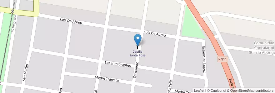 Mapa de ubicacion de Capilla Santa Rosa en Argentina, Santa Fe, Departamento Vera, Municipio De Calchaquí.