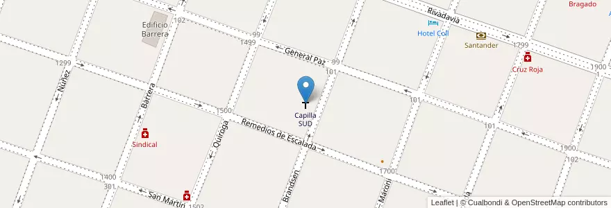 Mapa de ubicacion de Capilla SUD en Argentina, Buenos Aires, Partido De Bragado, Bragado.
