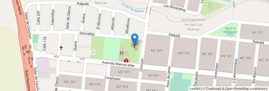 Mapa de ubicacion de Capilla Virgen de Copacabana Parroquia Vírgen de Loreto en Argentine, Jujuy, Departamento Doctor Manuel Belgrano, Municipio De San Salvador De Jujuy, Alto Comedero.