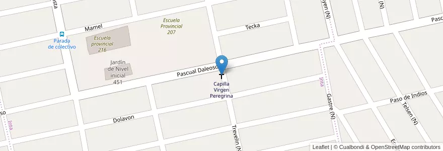 Mapa de ubicacion de Capilla Virgen Peregrina en アルゼンチン, チュブ州, Trelew, Departamento Rawson.