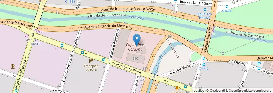 Mapa de ubicacion de Capitalinas Cordoba en 아르헨티나, Córdoba, Departamento Capital, Pedanía Capital, Córdoba, Municipio De Córdoba.