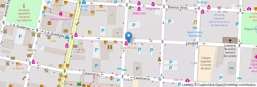 Mapa de ubicacion de Capri Pizzas en Argentinien, Chile, Mendoza, Departamento Capital, Ciudad De Mendoza, Sección 3ª Parque O'Higgins.