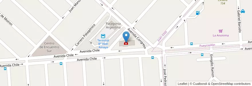 Mapa de ubicacion de CAPS Centro de Atención Primaria "Barrio Abel Amaya" en アルゼンチン, チリ, チュブ州, Departamento Escalante, Comodoro Rivadavia.