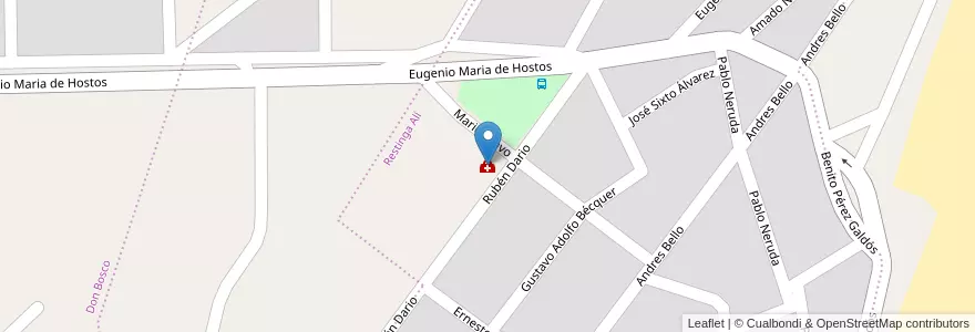 Mapa de ubicacion de CAPS Centro de Atención Primaria de Salud "Barrio Restinga Alí" en Arjantin, Chubut, Departamento Escalante, Comodoro Rivadavia.
