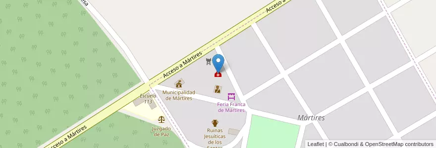 Mapa de ubicacion de CAPS - Mártires en アルゼンチン, ミシオネス州, Departamento Candelaria, Municipio De Mártires, Mártires.