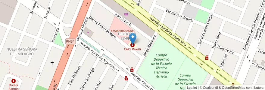 Mapa de ubicacion de CAPS Rivetti en アルゼンチン, フフイ州, Departamento Ledesma, Municipio De Libertador General San Martín, Libertador General San Martín.
