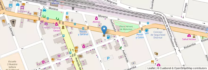 Mapa de ubicacion de Car Wash en Arjantin, Buenos Aires, Partido De Merlo, Merlo.