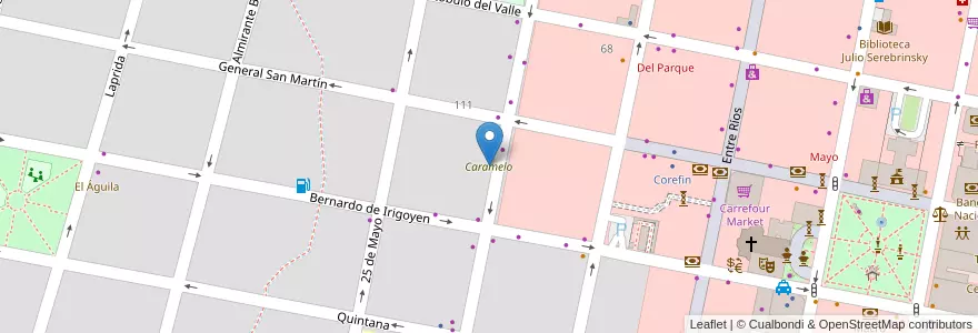Mapa de ubicacion de Caramelo en 阿根廷, 恩特雷里奥斯省, Departamento Concordia, Distrito Suburbios, Concordia, Concordia.