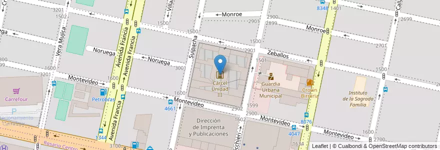 Mapa de ubicacion de Cárcel Unidad III en Arjantin, Santa Fe, Departamento Rosario, Municipio De Rosario, Rosario.