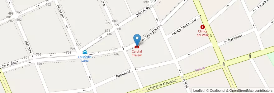 Mapa de ubicacion de Cardial Trelew en Argentina, Chubut, Trelew, Departamento Rawson.
