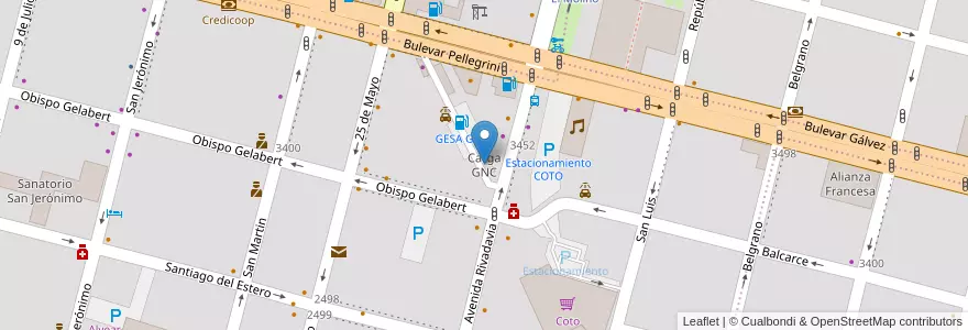 Mapa de ubicacion de Carga GNC en Arjantin, Santa Fe, Departamento La Capital, Santa Fe Capital, Santa Fe.