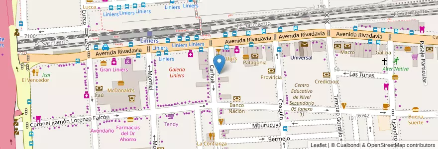 Mapa de ubicacion de Carhué, Liniers en 아르헨티나, Ciudad Autónoma De Buenos Aires, Comuna 9, 부에노스아이레스.