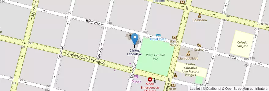 Mapa de ubicacion de Cáritas Laboulaye en 아르헨티나, Córdoba, Departamento Presidente Roque Sáenz Peña, Pedanía La Amarga, Municipio De Laboulaye, Laboulaye.